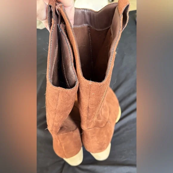Suede Western Block Heel Boots - Brown Women’s Size 11 Cowgirl Western - Picture 11 of 12
